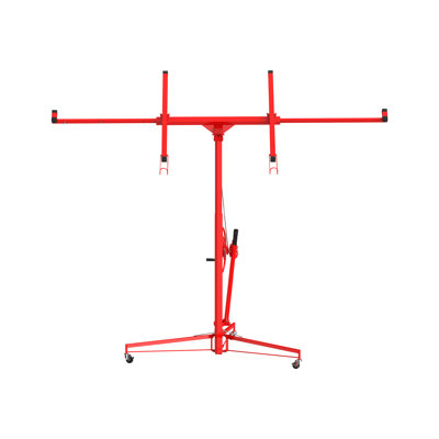 Heavy Duty 11FT Drywall Lift Panel Hoist – 150 lbs Capacity, 360° Adjustable Arm, 3 Lockable Wheels, Collapsible Sheetrock Jack for Ceiling & Wall Installation, Home Improvement – Red