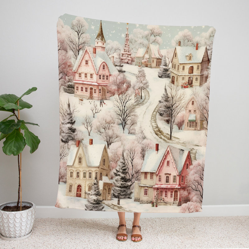 Throw Blanket, 68" W x 80" L, Abstract, Pink/Brown/White