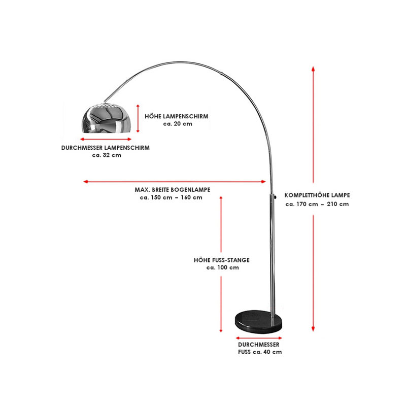 Ioanna 170cm Arched Floor Lamp, Chrome