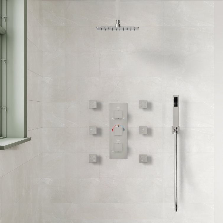 RelaxaJet  Thermostatic Shower System 12" Celling Rainfall Shower Faucet Set with Rough-in Valve