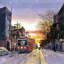 Coucher de soleil à Toronto - Reproduction matte encadrée bleu voiture-1198145862