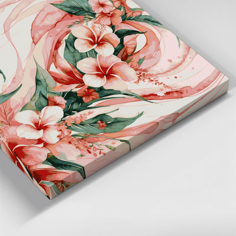Art mural sur toile hawaïen, corail et roses, H 20 po x l 30 po