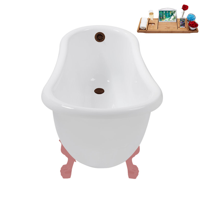 53.1'' x 25.6'' Soaking Acrylic Bathtub, Matte Oil Rubbed Bronze, Matte Pink