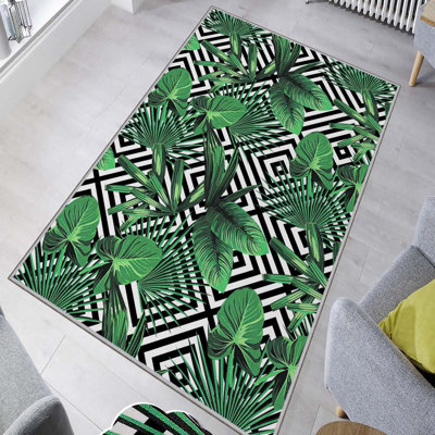 Tapis d'entrée de qualité supérieure, 2,6 x 4,9 pieds, 100% polyester, 650 gr / m² | Pois antibactérien antidérapant en PVC, d'une hauteur de poils de 0,3 po | Lavable à la machine, impression numérique 3D, durable et élégante pour la décoration intérieure