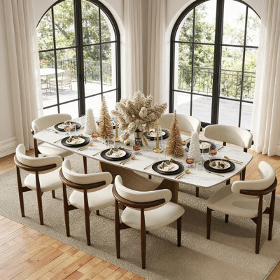 Ensemble de salle à manger moderne 5/7 pièces, ensemble de table de salle à manger rectangulaire pré-assemblé, ensemble de table de salle à manger en pierre frittée avec chaises en cuir de polyuréthane