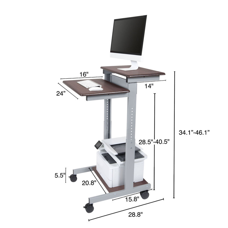 Adjustable Metal Base Standing Desk, Dark Walnut/Silver, 46.1" H x 24" W x 28.8" D