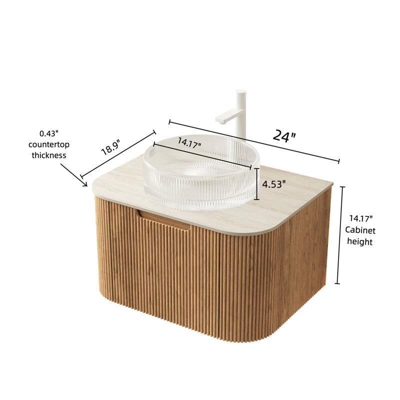 Meuble-lavabo en verre fritté 24 po, Bois naturel, L 24 po, Beige
