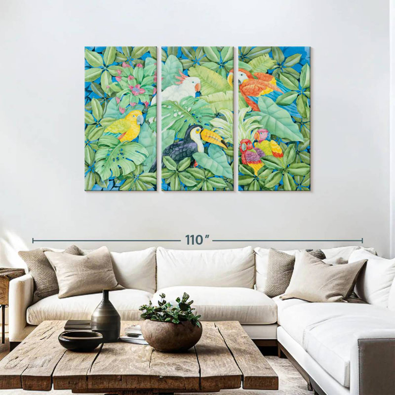 Brampt oiseaux tropicaux variés, H 48 po x l 74 po
