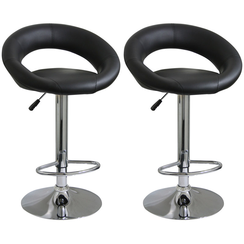 Classic Adjustable Swivel Barstool in Black Leather and Metal