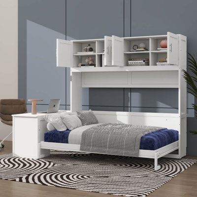 Wall Murphy Bed With Desk And Storage Shelves And Big Cabinets
