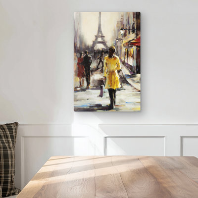 Yellow Coat Woman Street Scene Metal Print | Home Decor