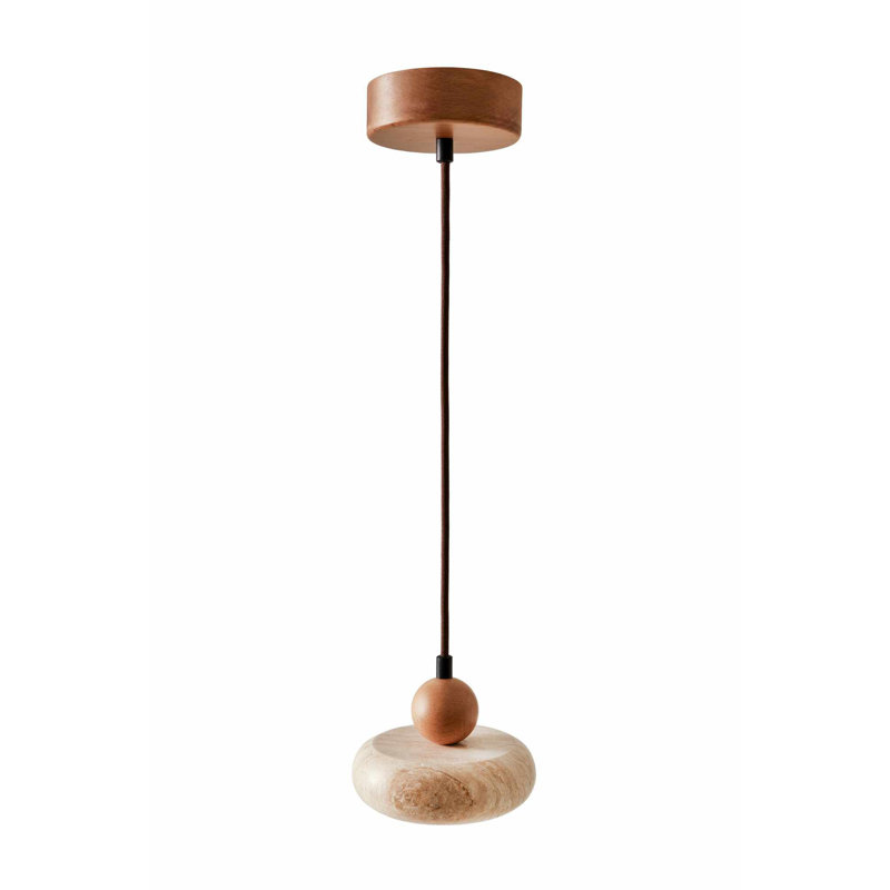 Lustre en bois réglable élégant, finition beige et chêne, capuchon de 5,9 po x 2,0 po | Hauteur totale: 5,5 pi | Élégant chapeau en travertin | Parfait pour l'éclairage du salon et de la salle à manger | 220 à 240 V, indice de protection IP20