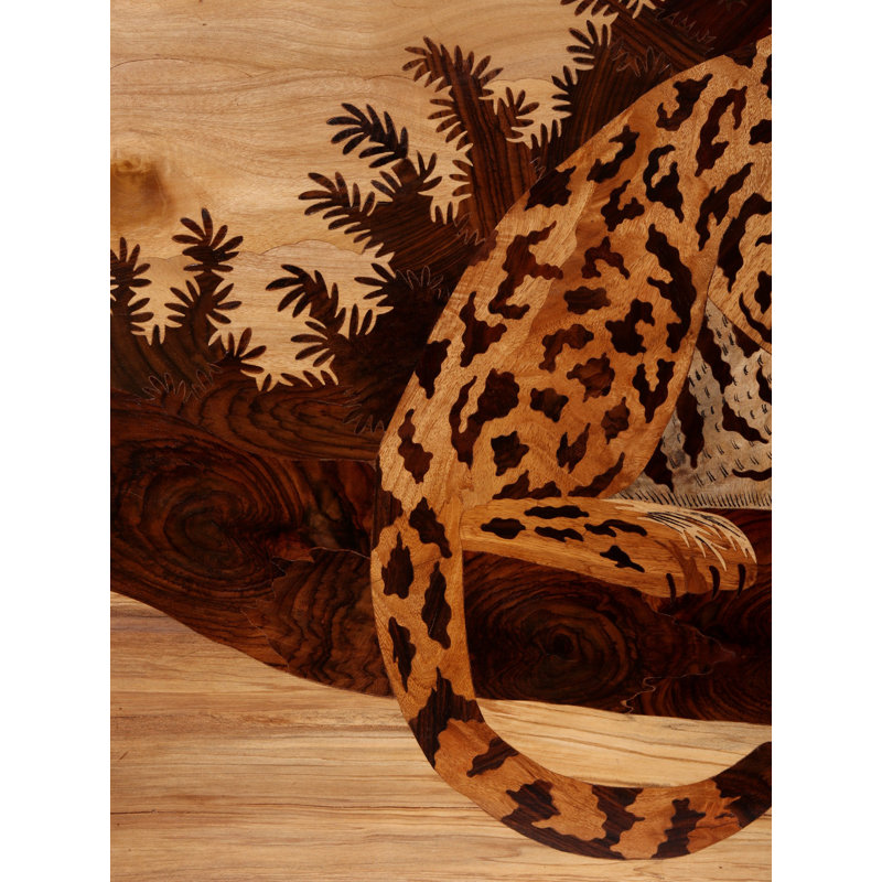 Hand-Carved Cheetah Wood Inlay Wall Art | 36-Inch Artisan Wildlife Statement Panel