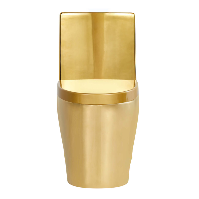 Dual-Flush Elongated One-Piece Toilet with High Efficiency Flush, Shiny Gold