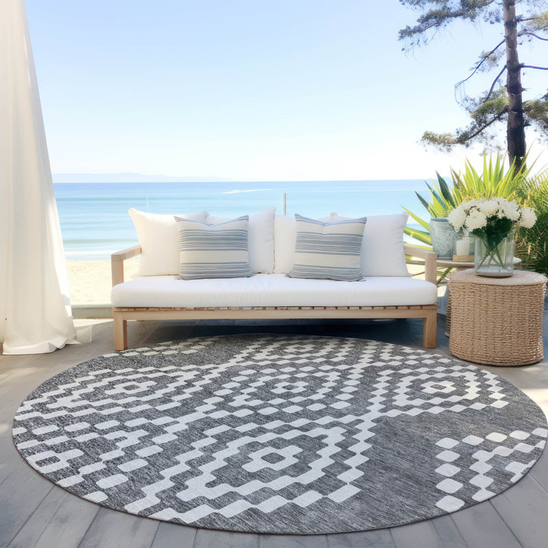 Malek Indoor/Outdoor Area Rug with Non-Slip Backing, Round 8'