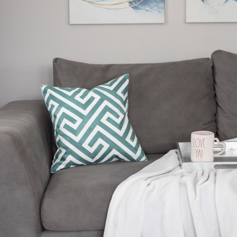 Embroidered Pillow Cover, Chevron/Zig Zag, Green/White