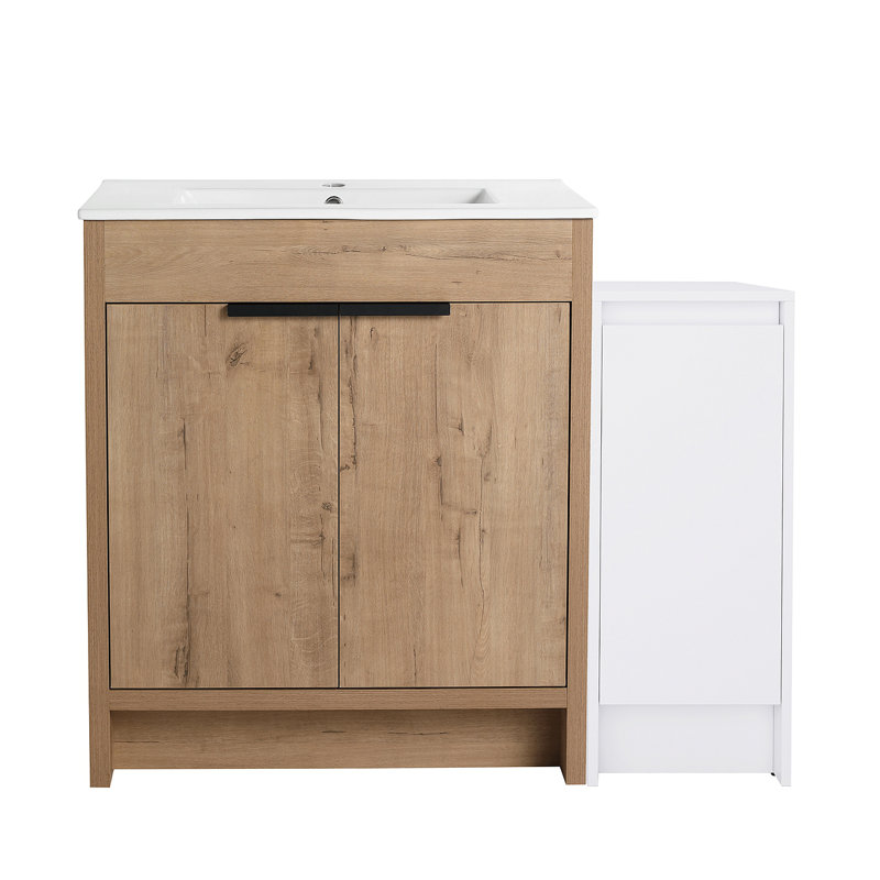 Meuble-lavabo autoportant de 42 po avec lavabo en céramique et armoires de rangement, porte à fermeture en douceur, armoire combinée 02430 + 0312, ensemble KD