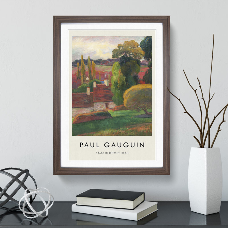 A Farm in Brittany by Paul Gauguin - Picture Frame Painting, 65cm H x 48cm W x 2cm D, Walnut Framed