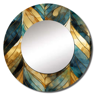 Or et vert doré chevron Reverie - grand miroir chevron, miroir mural rond doré, art imprimé en métal