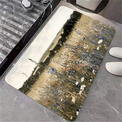 Diatomaceous Earth Bath Mat,English Field with Wildflowers Non-Slip Volume Super Absorbent Fast Drying Eco-Friendly Easy to Clean for Bathroom Kitchen Door mat 16×24Inch (40 * 60cm)