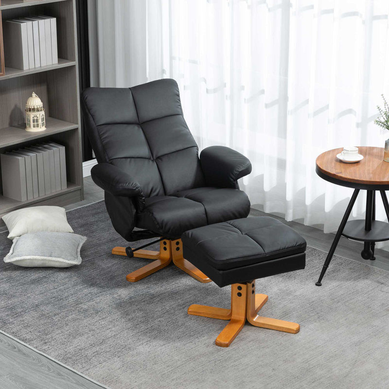 HOMCOM PU Leather Swivel Recliner Chair with Footstool Storage Black