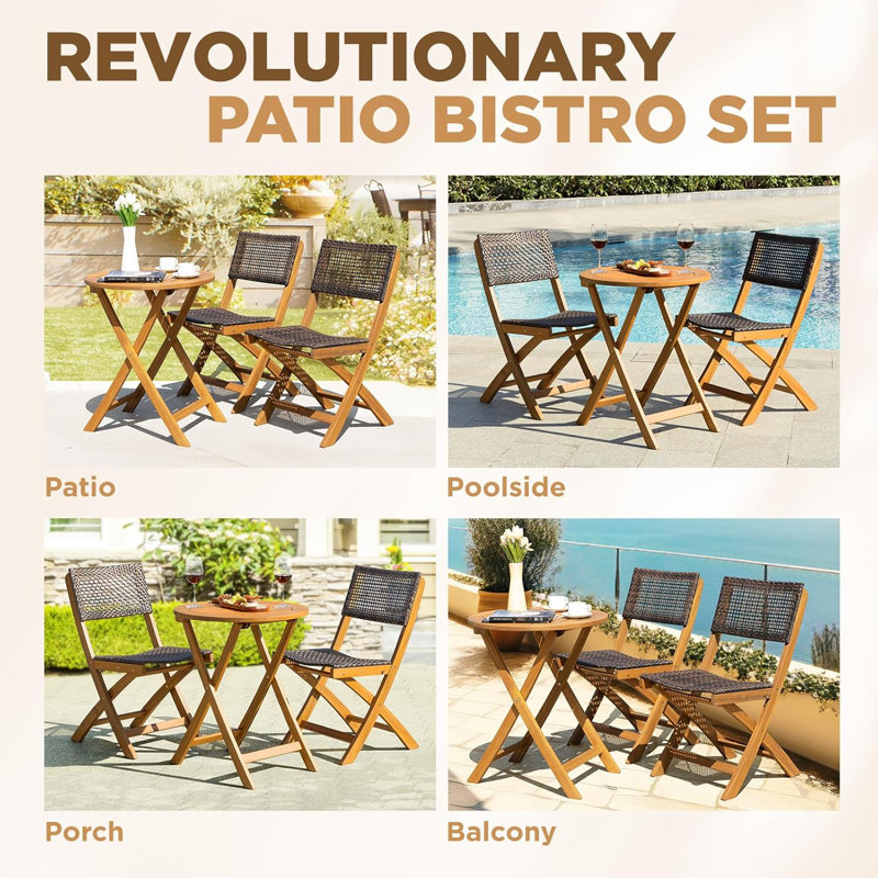 Morgin 2 - Person Wood Patio Dining Set with Round Table