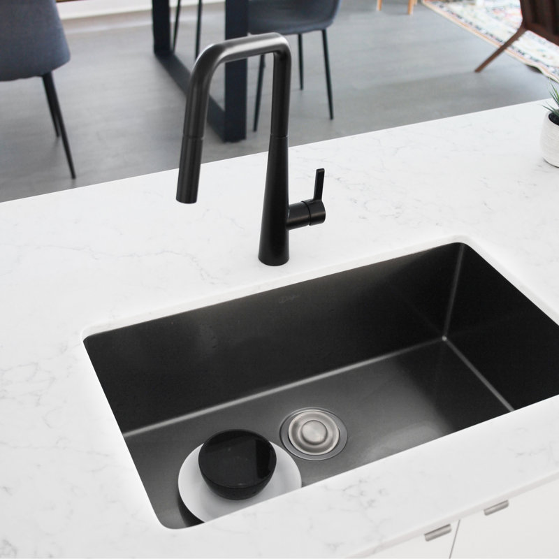 Bright 30" Single Bowl Undermount Kitchen Sink with Grid and Strainer, Noir graphite