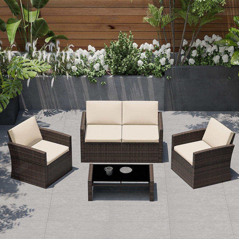 4 Pieces Seating Set With Cushion, Beige