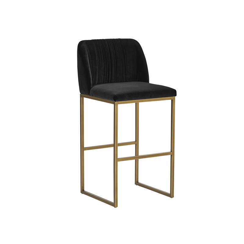 Nevin Upholstered Stool with Metal Frame, Counter Stool (26" Seat Height), Dark Gray Performance Basketweave