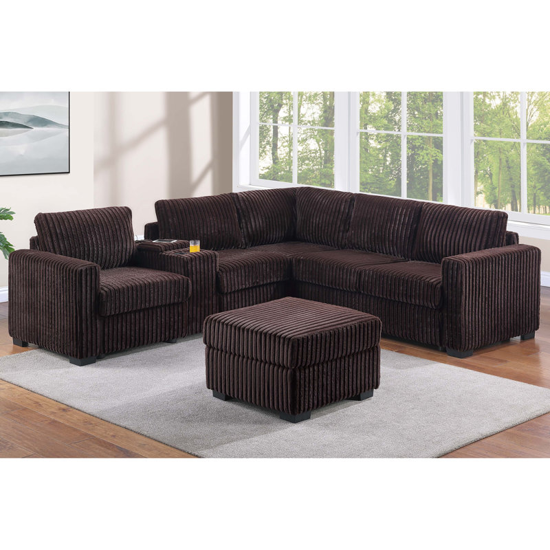 Ensemble de canapé modulaire en forme de L 4 pièces avec porte-gobelet en forme de L et pieds en plastique de style contemporain avec repose-pieds et repose-pieds carrés