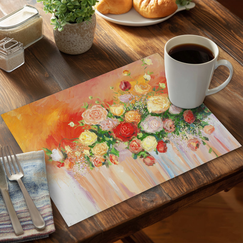 Contemporary Botanical Polyester Placemat | Abstract Floral Decor