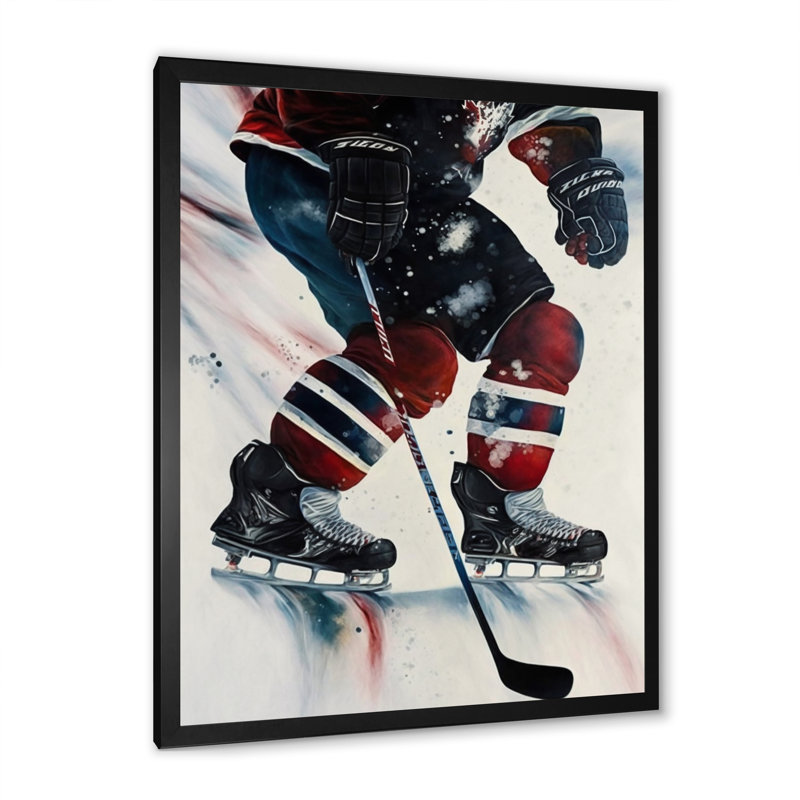 Hockey sur glace pendant le match II - reproduction sur toile, Cadre photo noir, H 32 po x l 24 po x P 1 po
