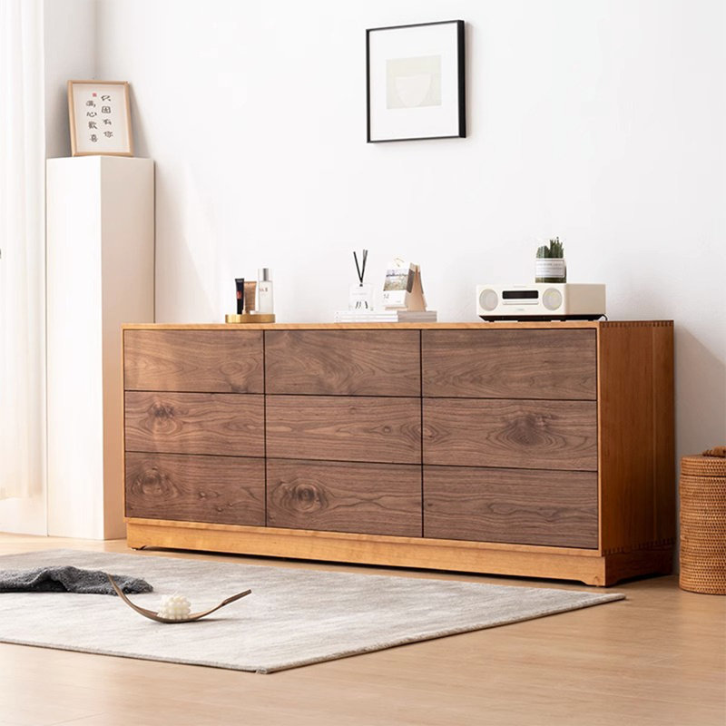 Commode 9 tiroirs en cerisier avec rangement en bois massif