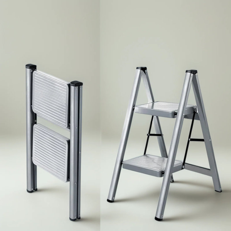 Échelle pliante à 2 marches avec pédale large antidérapante, escabeau en acier robuste pouvant supporter 330 lb, conception portable peu encombrante pour la cuisine, la maison et l'intérieur