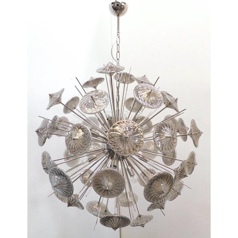 Lustre géométrique en nickel poli à 16 lumières Murana, Bronze brillant, Transparent/blanc