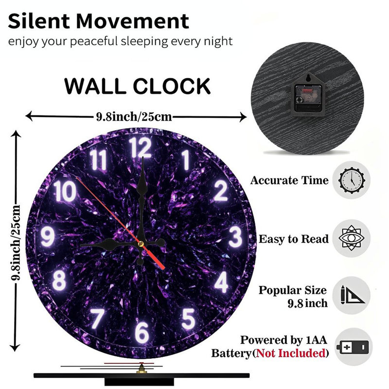 Horloge en cristal mauve avec chiffres effet néon