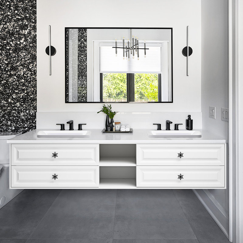 Meuble-lavabo double 96 po avec dessus en pierre reconstituée Ahnalise