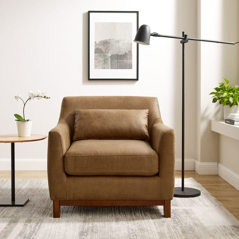 Congdon Faux Leather Armchair, Light Brown Faux Leather