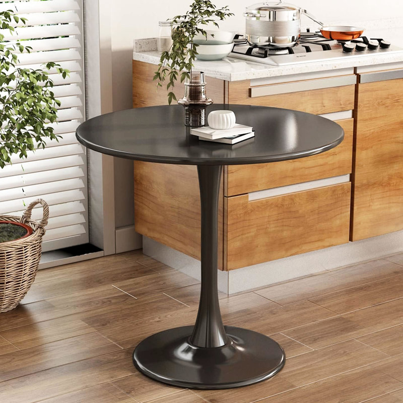 Table moderne de 31,5 po de diamètre, noire, pour la salle à manger et les loisirs, construction solide, style noir facile à installer, structure en métal supérieure et propre
