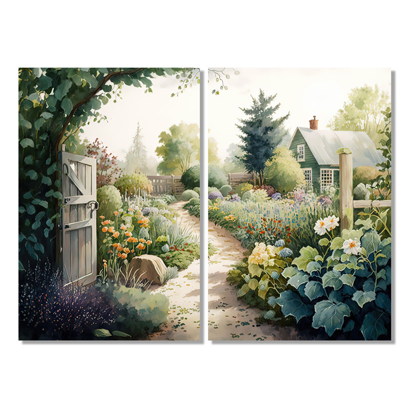 Fresh Garden At The Cottage I - Décoration murale traditionnelle 2 pièces, H 36 po x l 48 po, Toile tendue, Ne s’applique pas