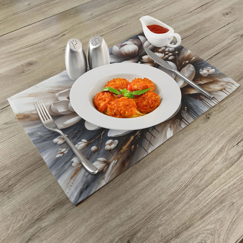 Umber and Blue Grey Floral Polyester Rectangle Placemats Set of 4