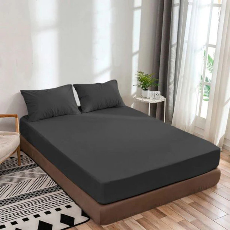 400TC Sateen Solid Cotton Fitted Sheet Fits Upto 10" Deep Pocket, Dark Grey, Twin Extra Long Fitted Sheet