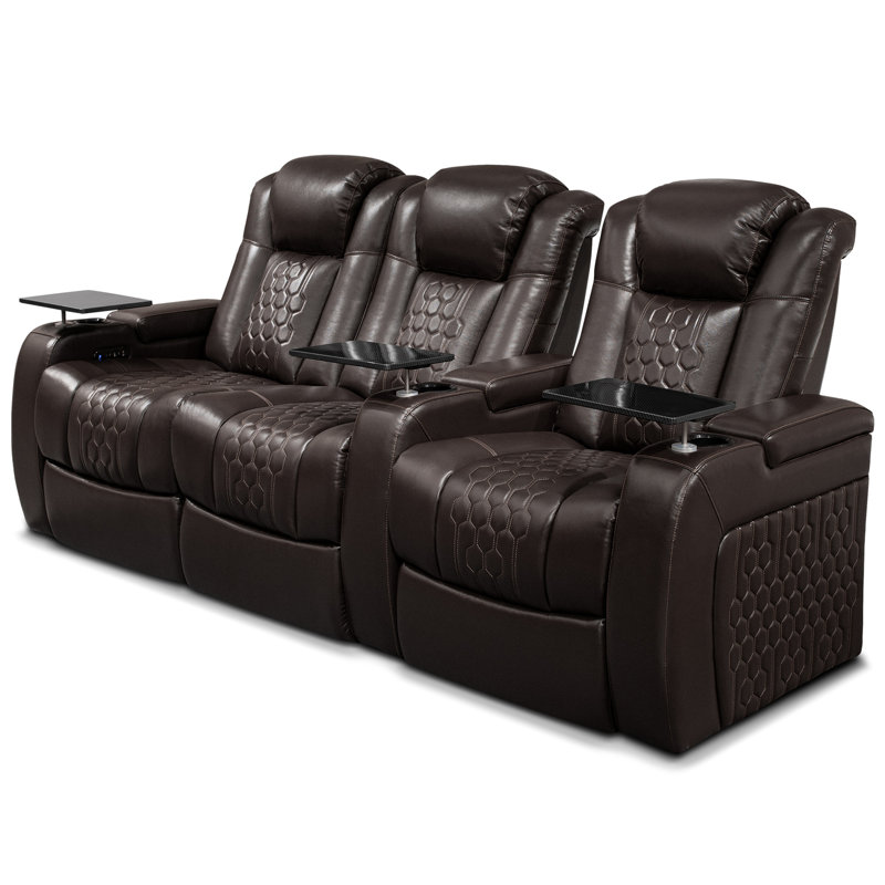 Power Recliner 3 PC Made WithTop-Grain Nappa,Fully Adjustable Relaxation,Smart Charging,Dynamic RGB LED Lighting, Coffee