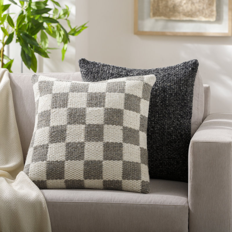 Kimbell Checkered Wool Blend Throw Pillow, Pillow Cover Only - No Insert, 22" x 22"
