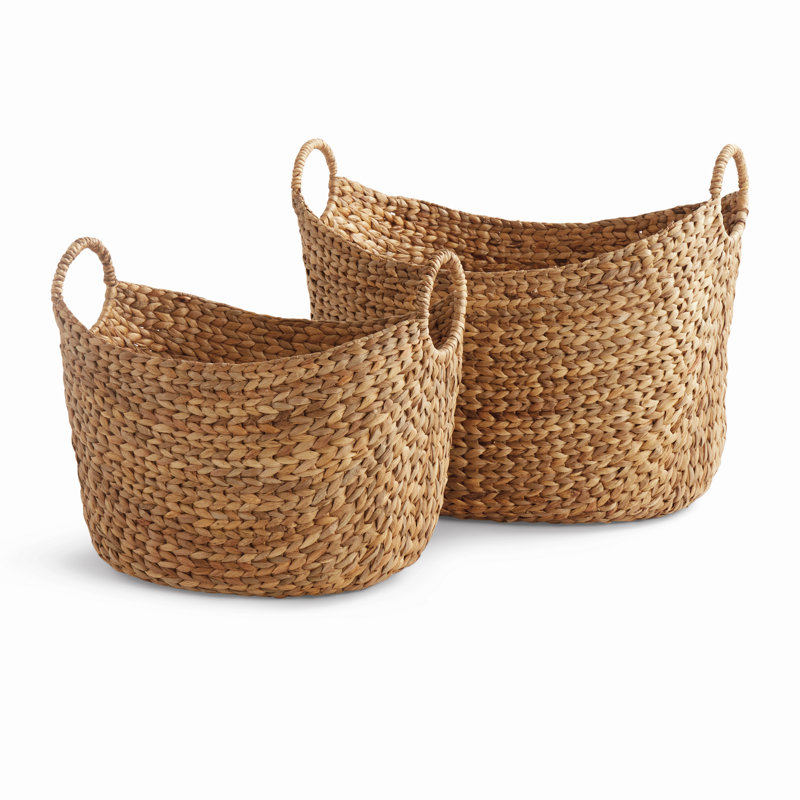 Tivara Woven Water Hyacinth Storage Baskets with Handles, Set of 2