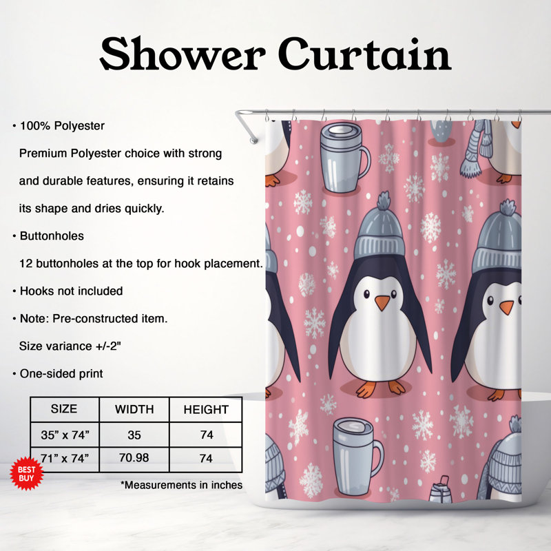 Happy Penguin - Rideau de douche Premium, H 74 po x l 71 po