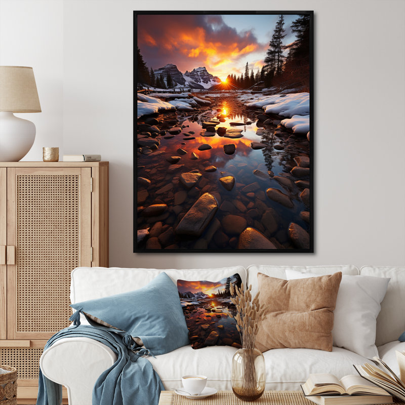 Balbir Canada, lever du soleil sur le lac Moraine sur toile, H 40 po x l 30 po x P 1,5 po, Cadre flottant noir