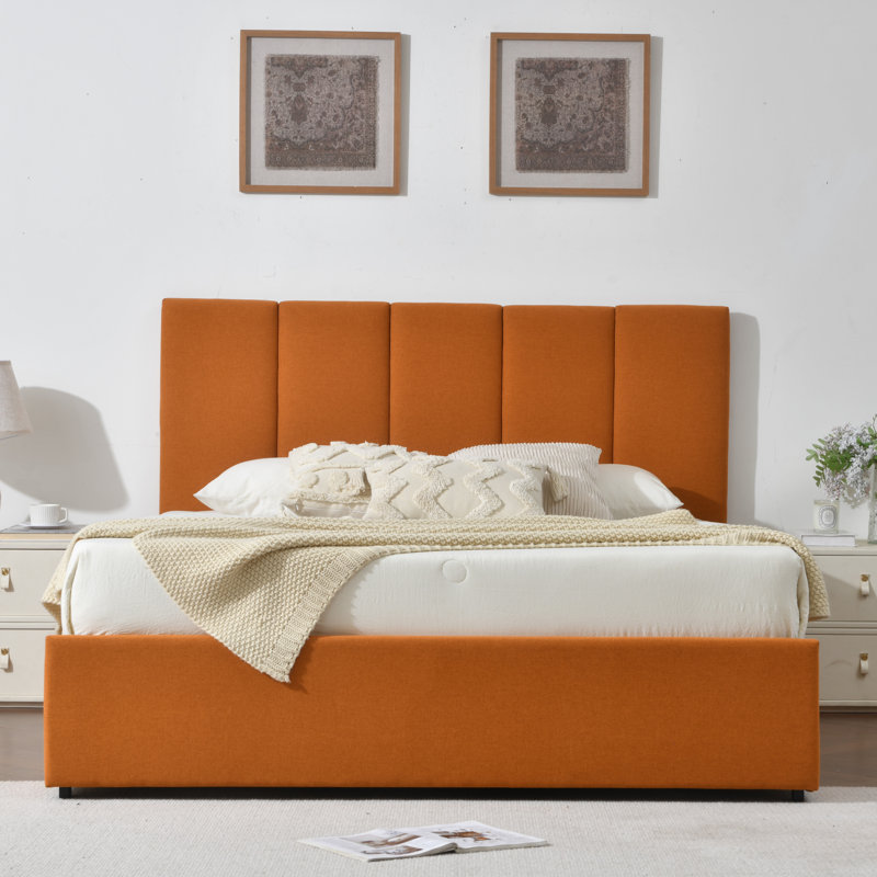 Juanetta Upholstered Platform Storage Bed with 4 Drawers, Queen, Orange