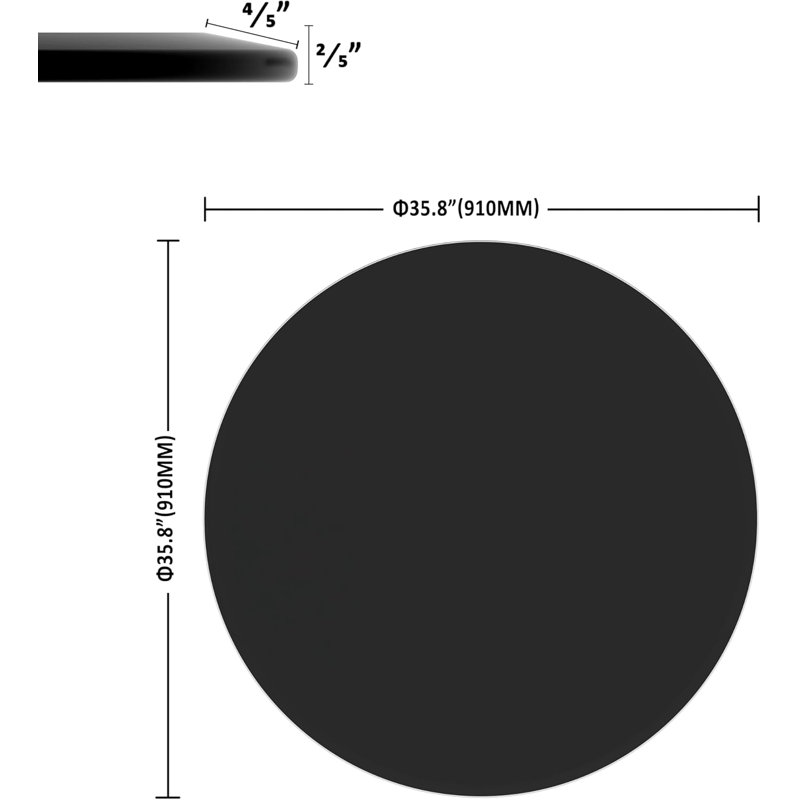 Plateau de table rond en verre trempé noir 36 pouces, bord biseauté épais poli 2/5 pouces, 0.4" H x 36" L x 36" W