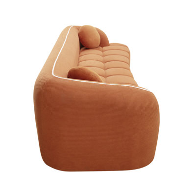 Canapé 98,4 po moderne compressé, canapé 3 places en velours côtelé Cloud Couch, aucun assemblage requis, canapé capitonné avec 2 coussins Bubble Channel, siège profond confortable pour salon, appartement, bureau